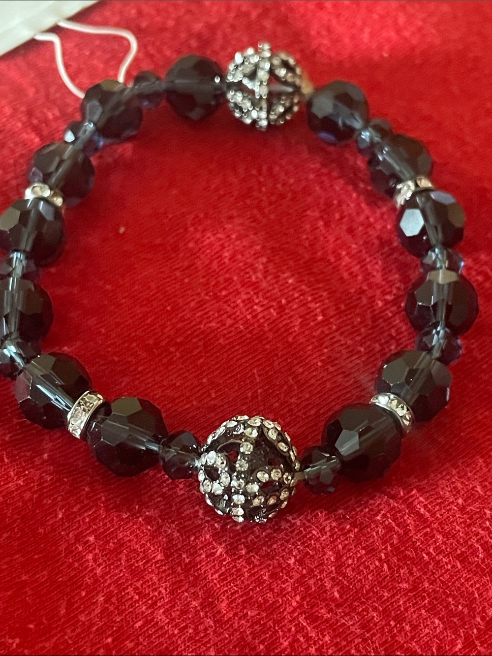 Chaps Black Faceted Crystal Bracelet with Silver Bead